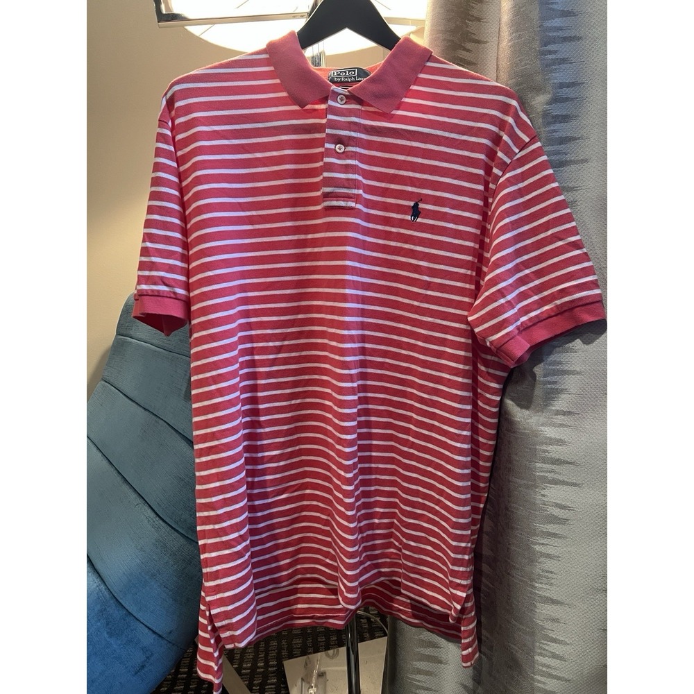 Polo Ralph Lauren Polo Shirt XL Pink White Stripe Pony Cotton Golf - Picture 6 of 8